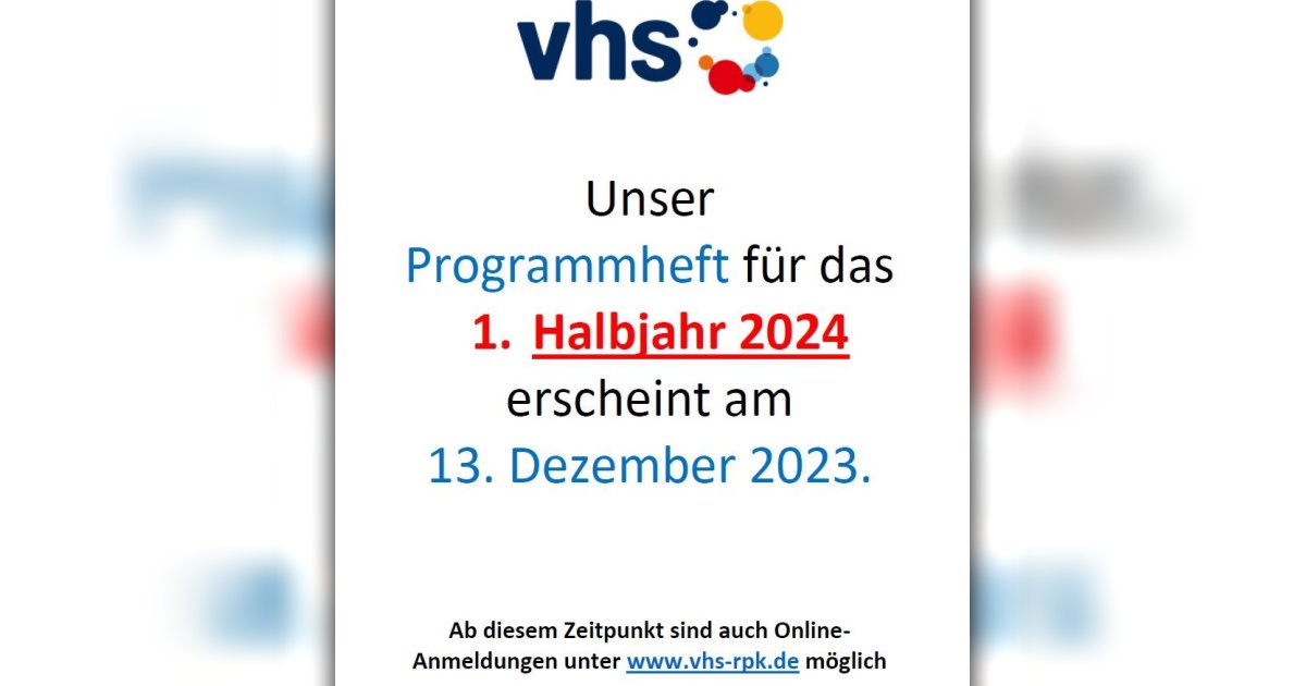 VHS Programmheft 2024 erscheint am 13. Dezember Verbandsgemeinde Maxdorf