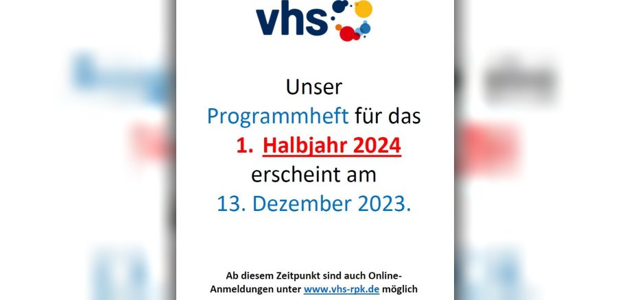 Plakat vhs Programm für 2024 ab 13. Dezember 2023 erhältlich