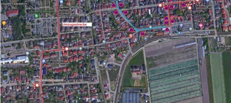 Lageplan Kerweumzug 28.09.2024 mit markierter Umzugsstrecke