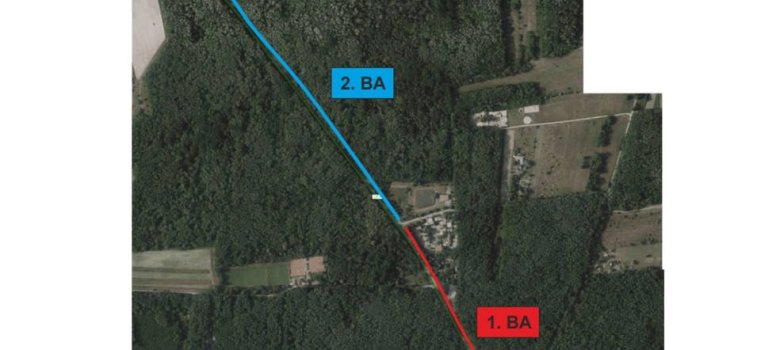 Luftaufnahme vom Radweg zwischen Weisenheim/sand und Maxdorf mit den beiden eingezeichneten Bauabschnitten