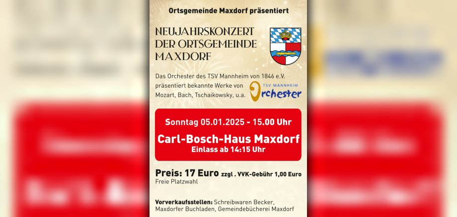 Plakat zum Neujahrskonzert der Ortsgemeinde Maxdorf