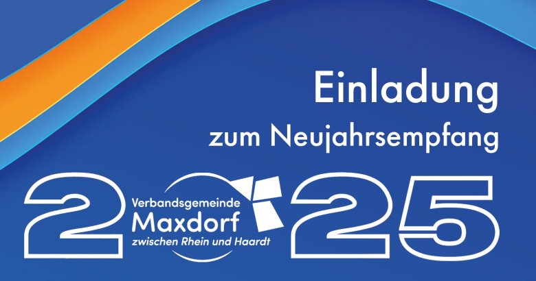 Grafik in blau und orange mit der Aufschrift "Einladung zum Neujahrsempfang 2025"